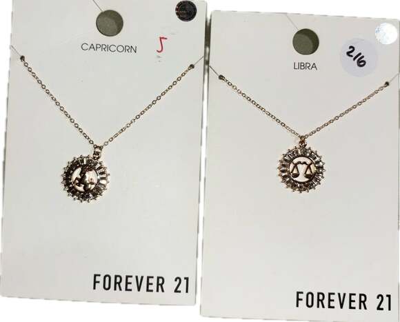 Forever 21 Jewelry - Forever 21 Zodiac Gold Tone Crystal Baguette Pendant Necklace Set Capricorn and